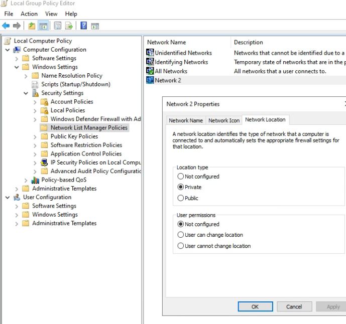 Change network type to private